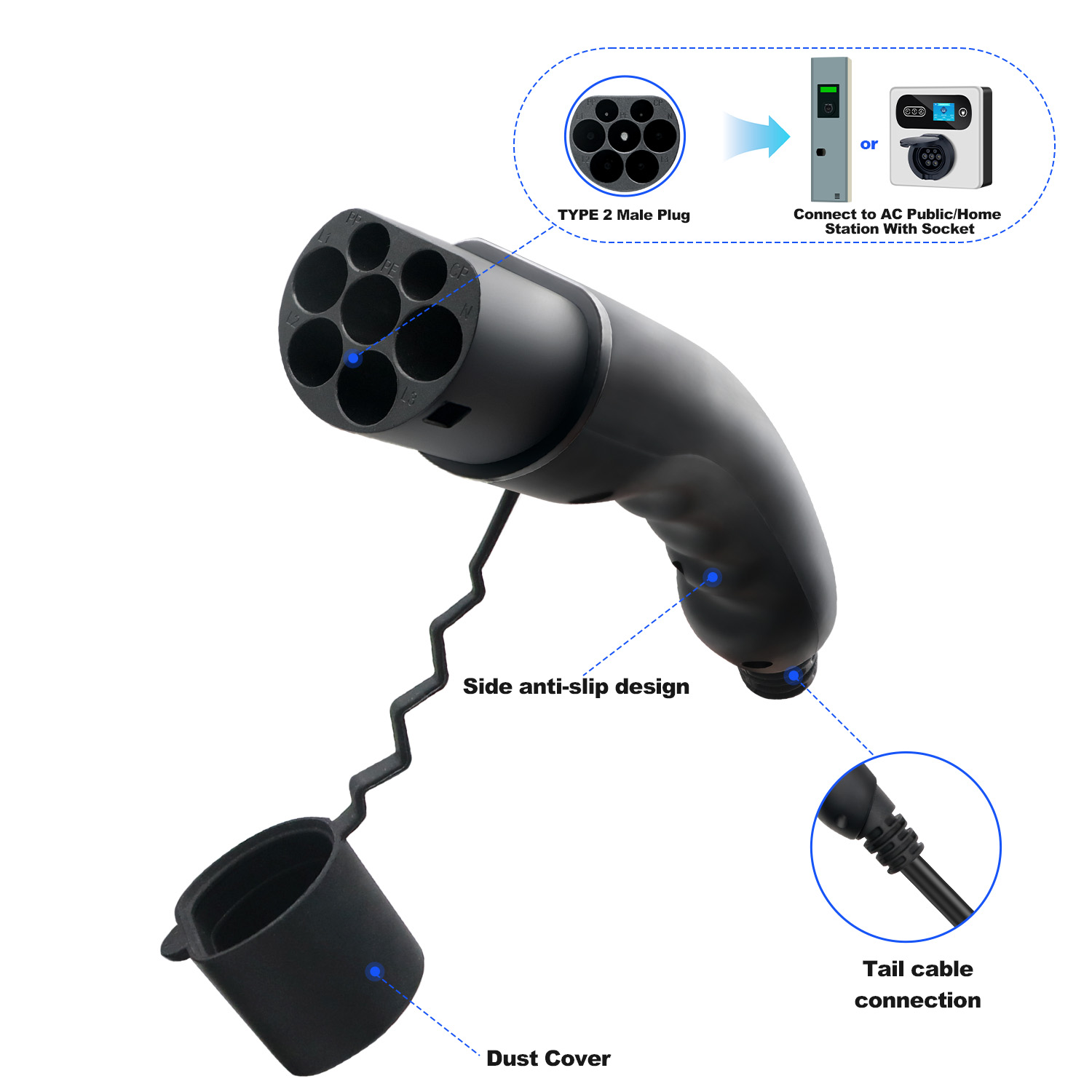 Kolanky Type 2 Male EV Plug 1P - Ev Charger Type 2 22Kw 32A 3 Phase ulasan dan harga